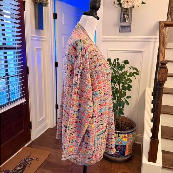Simply Couture NWOT Oversized Multicolor Knit Button Up Cardigan with Pockets - Picture 3 of 5